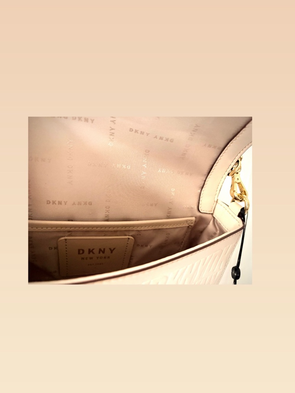 DKNY Blush Embossed Logo Shoulder Bag with Gold Chain - Picture 3 of 4